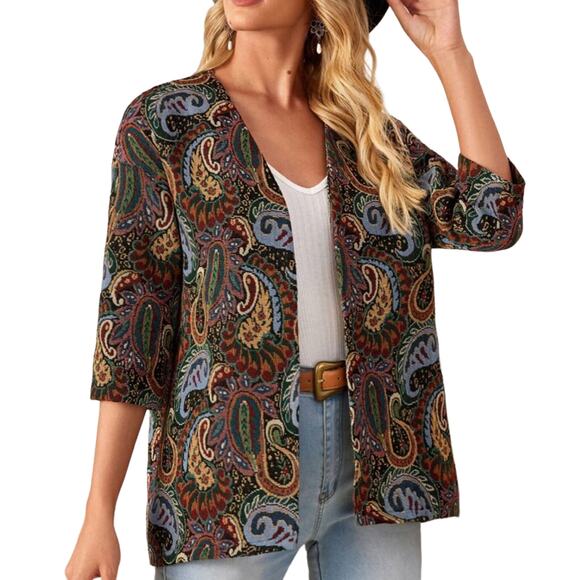 Emery Rose Retro Paisley Open Front Cardigan Medium - Picture 1 of 6